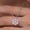 Gümüş Pembe Kalpli Çiçek Kadın Kolye