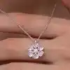 Gümüş Pembe Kalpli Çiçek Kadın Kolye