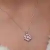 Gümüş Pembe Kalpli Çiçek Kadın Kolye
