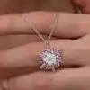 Gümüş Pembe Lotus Desenli Çiçek Kadın Kolye