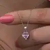 Gümüş Pembe Taşlı Kalpli Kadın Kolye