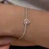 Gümüş Pembe Taşlı Kalpli Su Yolu Bileklik