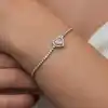Gümüş Pembe Taşlı Kalpli Su Yolu Bileklik