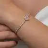 Gümüş Pembe Taşlı Kalpli Su Yolu Bileklik