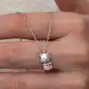 Gümüş Pembe Taşlı Sevimli Kedi Kadın Kolye
