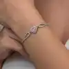 Gümüş Pembe Zirkon Taşlı Kalp Bileklik