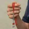 Gümüş Püsküllü Kapsül Kesim Sıkma Kehribar Tesbih