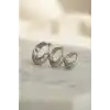 Gümüş Renk 3 lü Zirkon Taşlı Halka Küpe Set