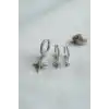 Gümüş Renk Kutup Yıldız Model 3 lü Küpe Seti