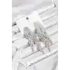 Gümüş Renk Zirkon Taşlı Çelenk Model Kadın Abiye Küpe