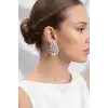 Gümüş Renk Zirkon Taşlı Çiçek Model Kadın Abiye Küpe