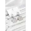Gümüş Renk Zirkon Taşlı Kare Model Kadın Abiye Küpe