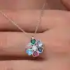 Gümüş Yeşil Kalpli Çiçek Kadın Kolye