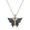 Gümüş Rose Antrasit Kaplangözü Taşlı Kelebek Kolye