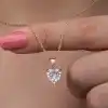 Gümüş Rose Beyaz Taşlı Kalpli Kadın Kolye