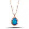 Gümüş Rose Damla Mavi Opal Taşlı Kadın Kolye