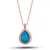 Gümüş Rose Damla Mavi Opal Taşlı Kadın Kolye