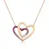 Gümüş Rose İki Kalp Bayan Kolye