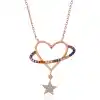 Gümüş Rose Kalp Yıldız Kadın Kolye