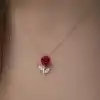 ​Gümüş Rose Kırmızı Gül Kolye