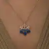 Gümüş Rose Mavi Taşlı Kar Tanesi Kolye
