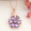 Gümüş Rose Mor Sevgi Çiçeği Kadın Kolye