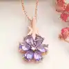 Gümüş Rose Mor Sevgi Çiçeği Kadın Kolye