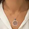 Gümüş Rose Nazar Gözlü Yaşam Çiçeği Kolye