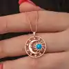 Gümüş Rose Opal Mavi Taşlı Ay Güneş Kadın Kolye
