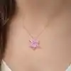 Gümüş Rose Pembe Lotus Çiçeği Kolye