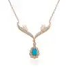 Gümüş Rose Turkuaz Taşlı Madalyon Bayan Kolye