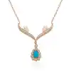 Gümüş Rose Turkuaz Taşlı Madalyon Bayan Kolye