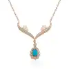 Gümüş Rose Turkuaz Taşlı Madalyon Bayan Kolye