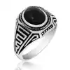 Gümüş Siyah Taşlı Erkek Yüzük