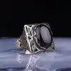 ​Gümüş Siyah Zirkon Taşlı Kare Erkek Yüzük