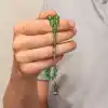 Gümüş Top Kazaz Püsküllü Yeşil Sıkma Kehribar Tesbih