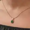 Gümüş Yeşil Çiçek Desenli Otantik Kadın Kolye