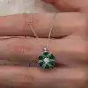 Gümüş Yeşil Kalpli Çiçek Kadın Kolye