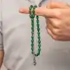 Gümüş Yeşil Kazaz Püsküllü Sıkma Kehribar Tesbih