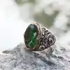 Gümüş Yeşil Zirkon Taşlı Erkek Yüzük