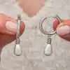 Gümüş Zirkon Taşlı Sallantılı Damla İnci Küpe