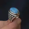 Gümüş Zirkon Turkuaz Taşlı Oval Erkek Yüzük