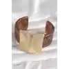 Kahverengi Mermer Desen Akrilik Plastik Gold Kare Plaka Model Vintage Kadın Bilezik