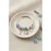 Kalp Yonca Anahtar Mavi Charmlı Bileklik