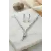 Kare Zirkon Taşlı Su Yolu Kolye ve Küpe Set