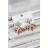 Karışık Renk Kristal Taşlı Lotus Model Kadın Küpe