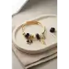 Kelebek Model Gold Renk Siyah Charmlı Bileklik
