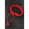 Kırmızı Örgü Deri Erkek Bileklik