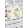 Krem Kalp Figürlü Hasır Örgü Model Gold Renk Kadın Küpe