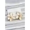 Krem Mineli Çiçek Model Pirinç Kadın Küpe